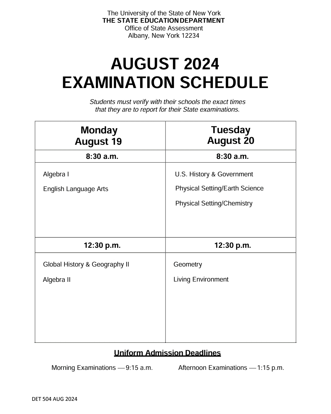 August Regents Schedule CAAS August Regents Schedule Caas